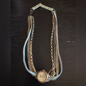 Geneva Gold and Silver Multi-Chain Necklace with Blue Accents